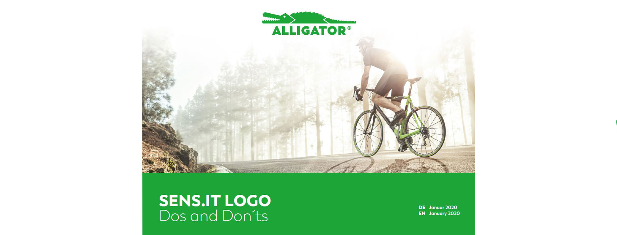 ALLIGATOR Design und Logo mit Fahrradfahrer als Hintergrund